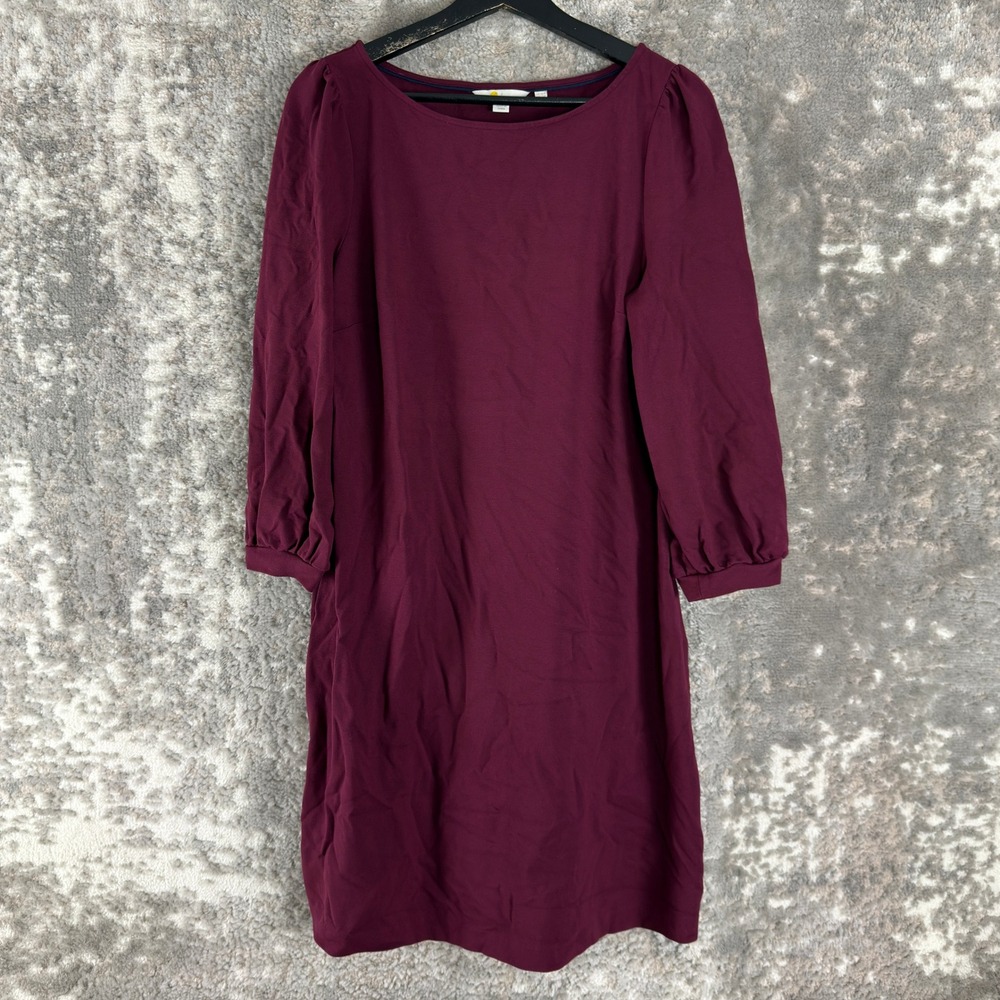 Boden Size 12 Puff Sleeve Knit Shift Dress Burgundy 3/4 Sleeve Women